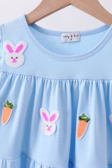 Blue bunny carrot sequin tiered ruffle dress