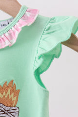 Green camper embroidery ruffle bubble