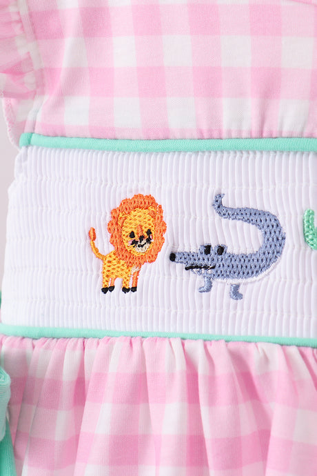 Pink zoo smocked ruffle bloomer set