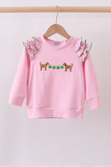 Pink puppy clover embroidery ruffle top