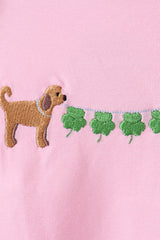 Pink puppy clover embroidery ruffle top