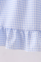 Blue Gingham Lace Ruffle Dress