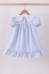 Blue Gingham Lace Ruffle Dress