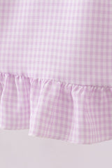 Purple Gingham Lace Ruffle Dress