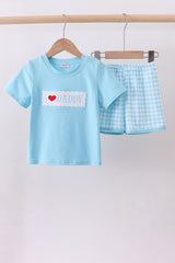 Blue I love DADDY smocked shorts set