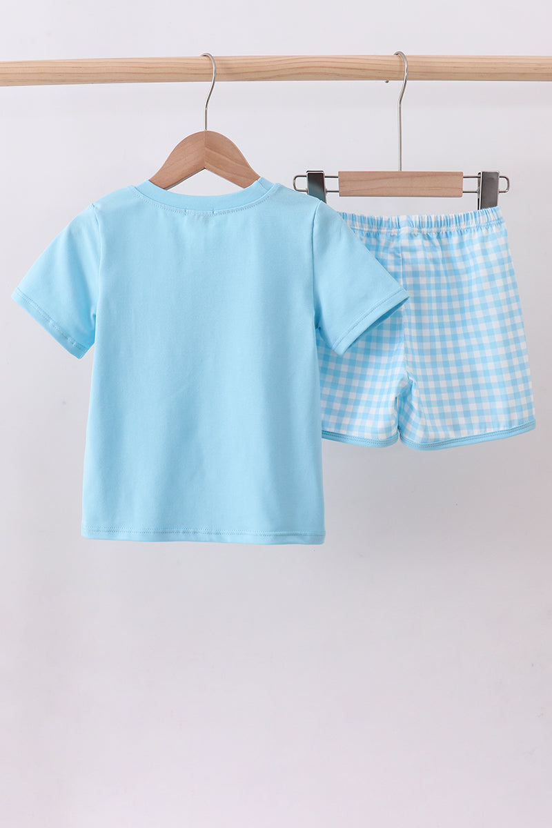 Blue I love DADDY smocked shorts set