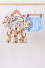 Floral smocked ruffle bloomer set