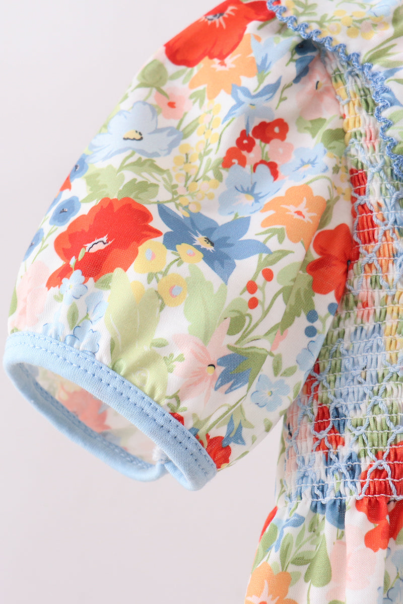 Floral smocked ruffle bloomer set