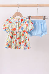 Floral smocked ruffle bloomer set
