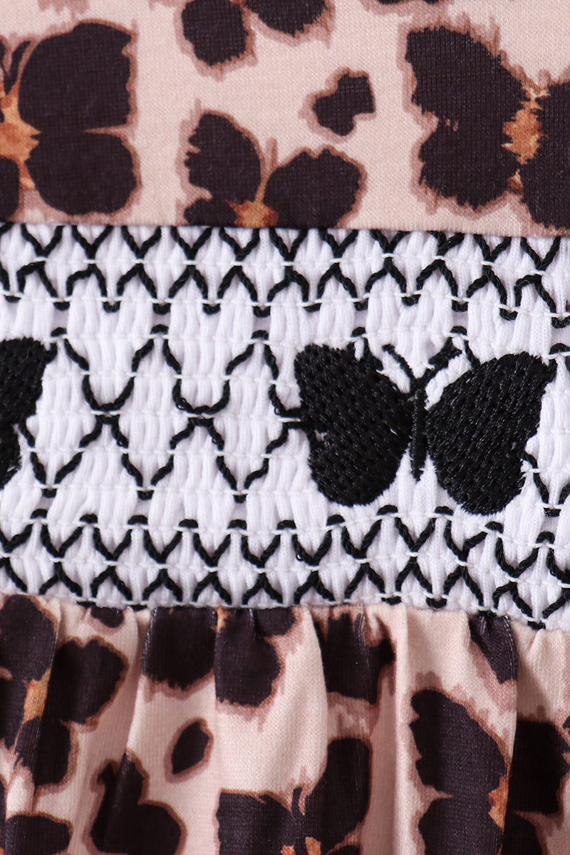 Leopard butterfly smocked ruffle bloomer set
