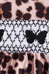 Leopard butterfly smocked ruffle bloomer set