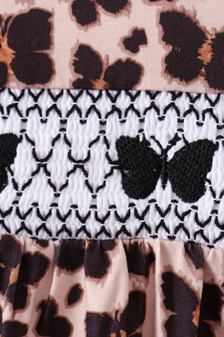 Leopard butterfly smocked ruffle bloomer set