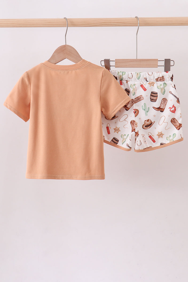 Western cowboy embroidery shorts set