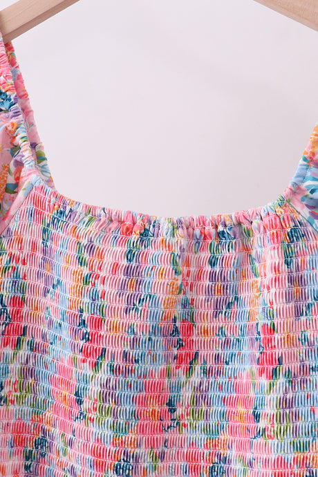 Purple floral smocked women dress