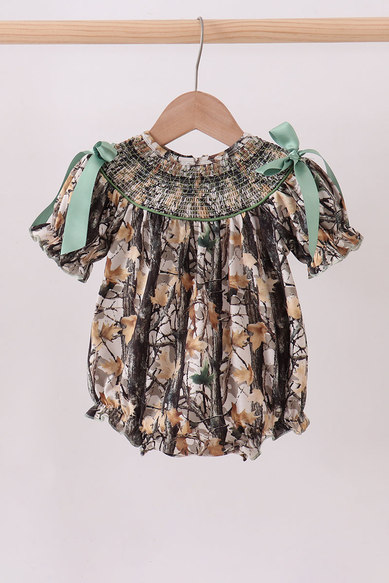 Camouflage smocked bow bubble