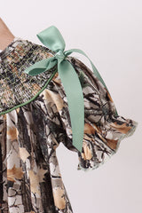 Camouflage smocked bow bubble
