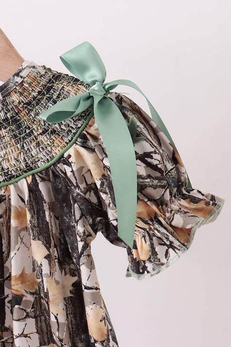 Camouflage smocked bow bubble