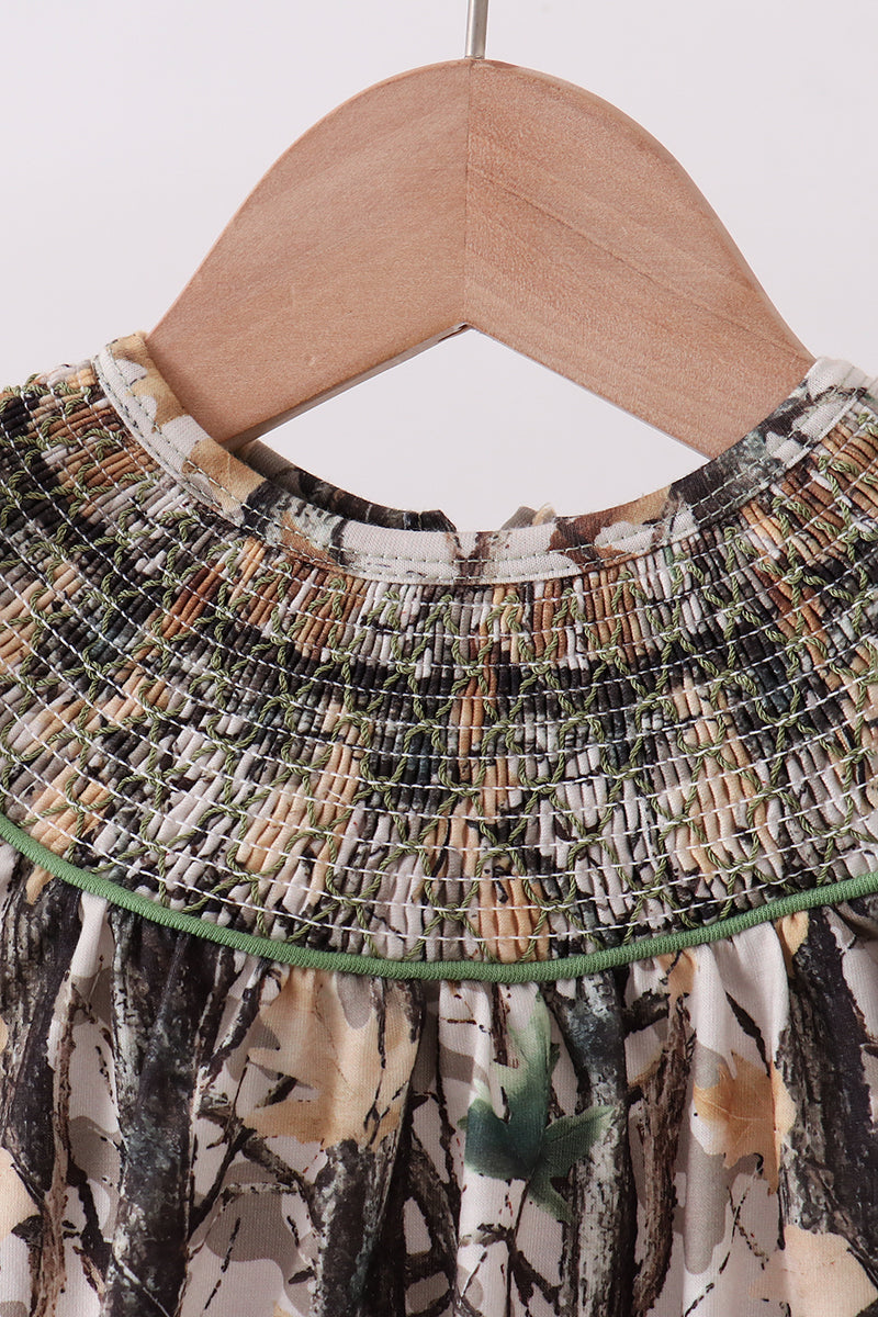 Camouflage smocked bow bubble