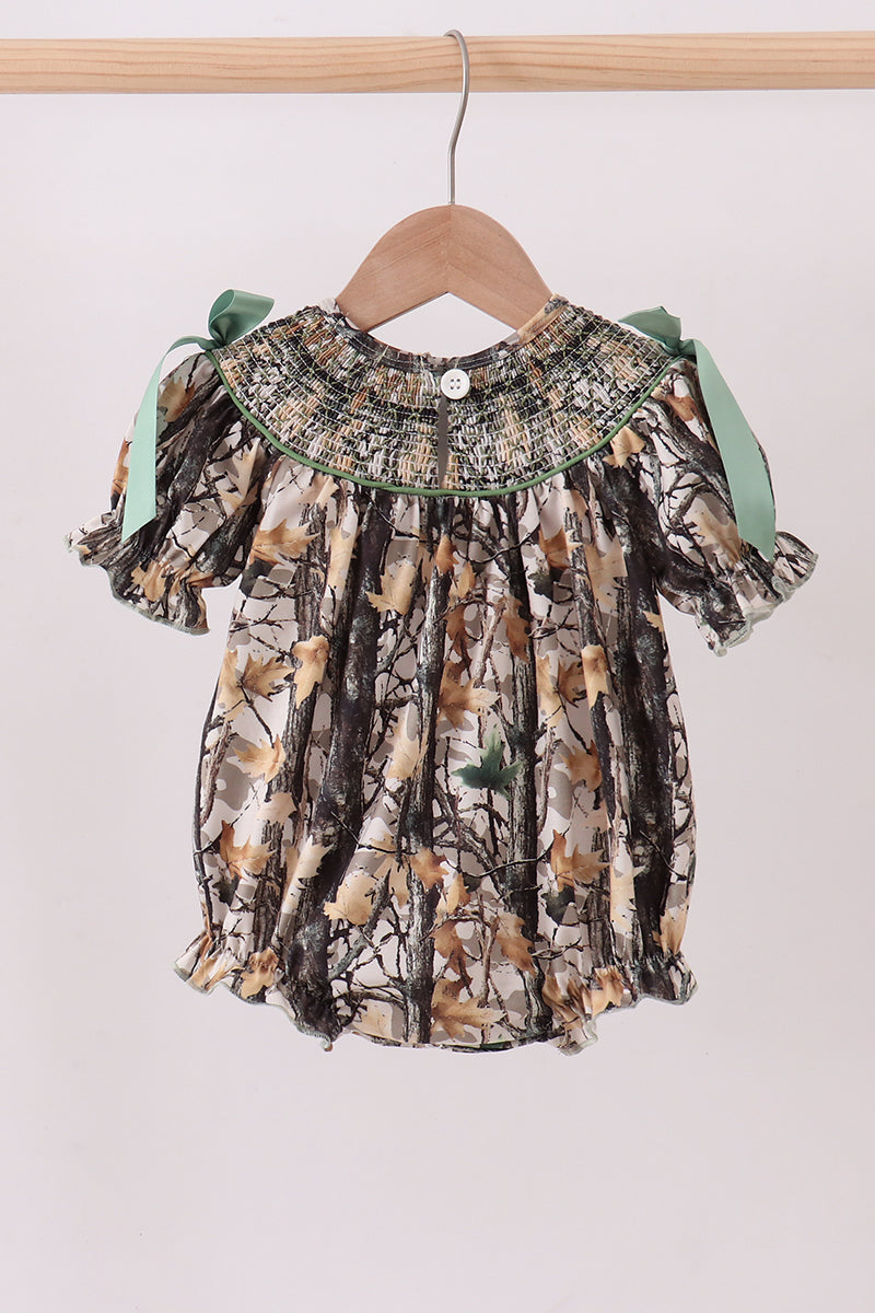 Camouflage smocked bow bubble