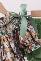 Camouflage smocked bow ruffle shorts set
