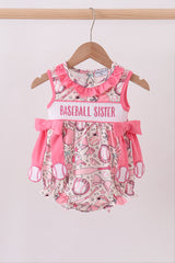 Pink baseball smocked ruffle bubble