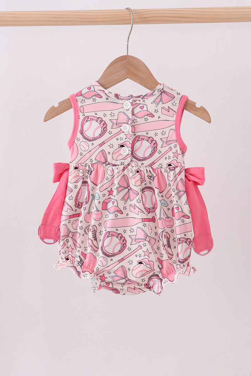 Pink baseball smocked ruffle bubble