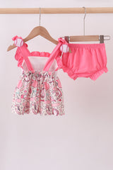 Pink baseball smocked ruffle bloomer set