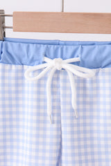 Blue gingham swim trunks