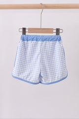 Blue gingham swim trunks