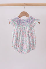 Green Floral Smocked Bubble