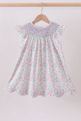 Green Floral Smocked Dress