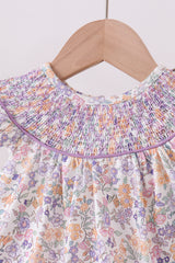 Purple floral smocked ruffle bloomer set