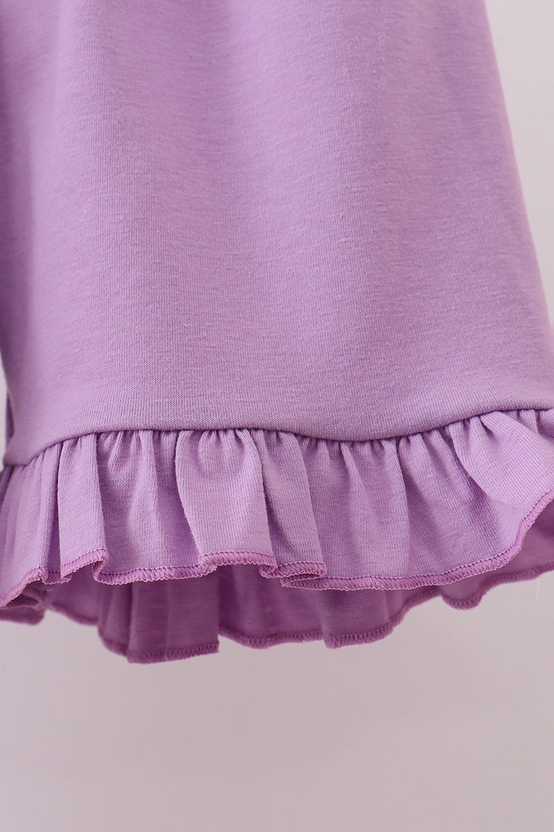 Purple floral smocked ruffle shorts set