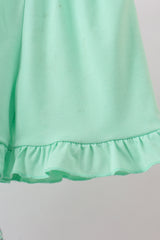 Green floral print ruffle shorts set