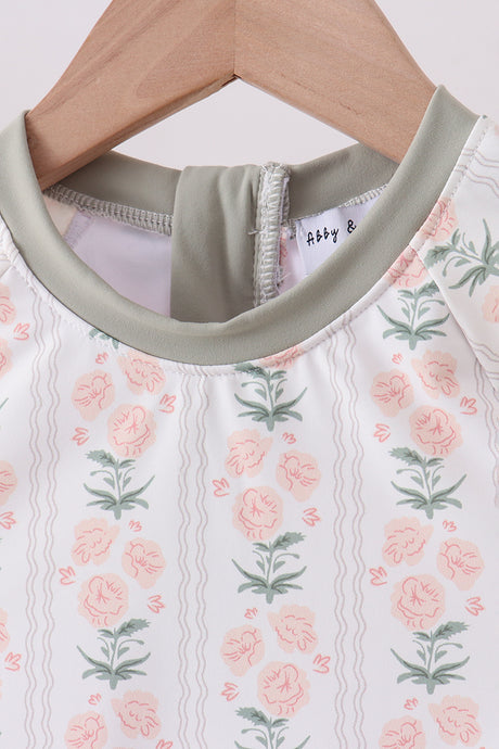 Sage floral rashguard swimsuit