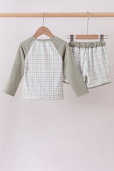 Sage plaid rashguard swimsuit