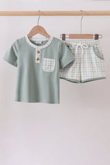 Sage plaid shorts set