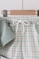 Sage plaid shorts set