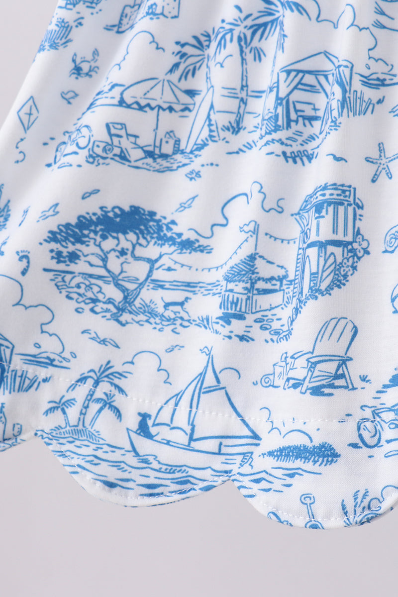 Blue mama's girl embroidery ruffle bloomer set