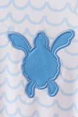 Blue beach sea turtle applique one-piece swimsuit