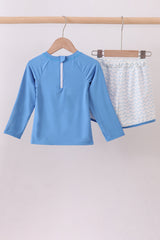 Blue beach sea turtle applique swimsuit set