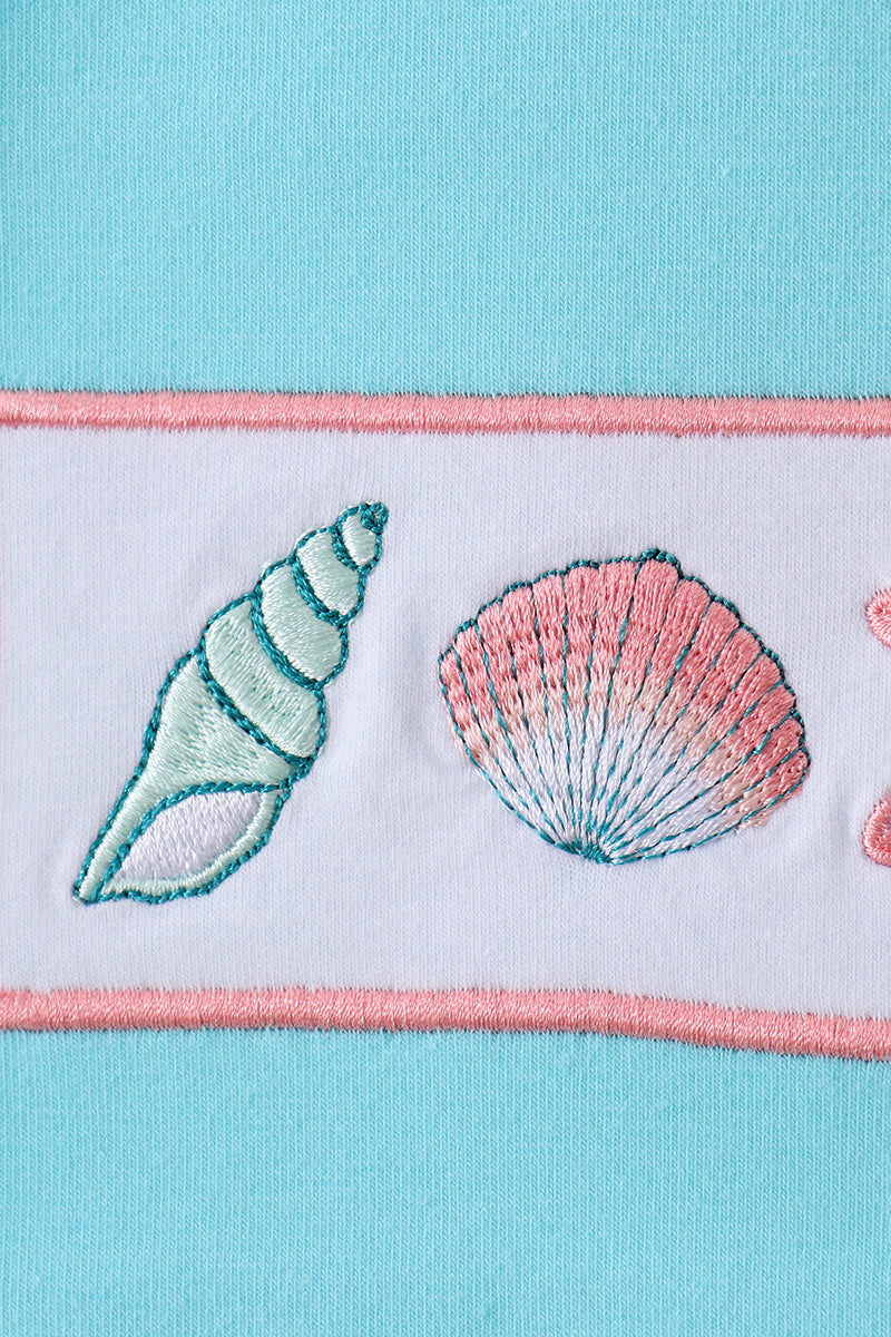 Blue shell starfish embroidery shorts set