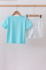 Blue shell starfish embroidery shorts set