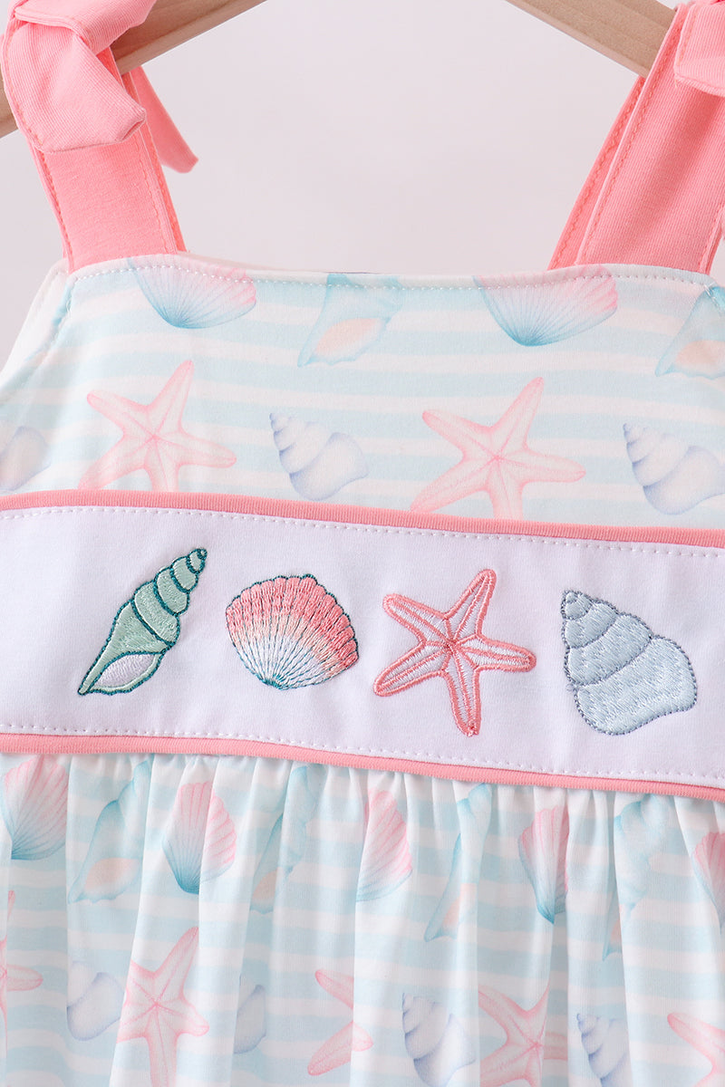 Pink shell starfish embroidery ruffle shorts set