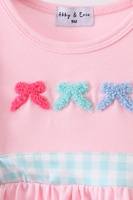 Pink bow french knot ruffle bloomer set