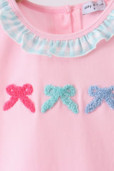 Pink bow french knot ruffle skort set