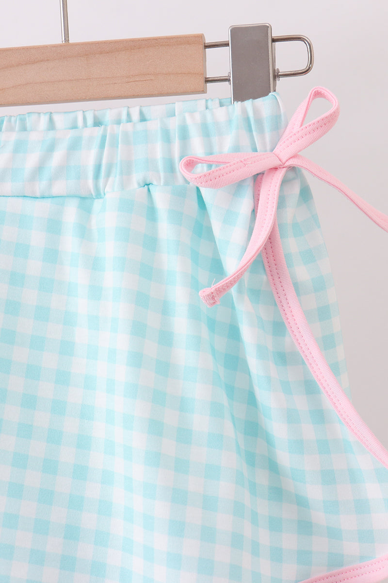 Pink bow french knot ruffle skort set