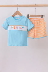 Blue marine embroidery stripe shorts set