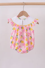 Pink lemon smocked bow print bubble