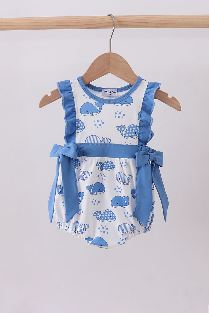 Blue whale print ruffle bubble